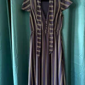 Express Navy Midi Dress with Black & White Stripes Size Small
